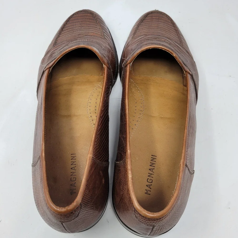 Magnanni Mens 11.5 M Genuine Lizard Penny Loafers Brown Exotic Shoes Spain 8863
